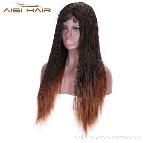 Aisi Hair Twist Braided Lace Front Long Wigs Synthetic Ombre Brown Lace Front Long Braided Wigs For Black Women
